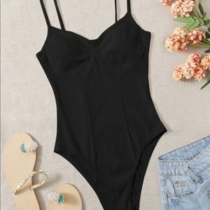 Solid Bustier Rib-Knit Bodysuit - SHEIN